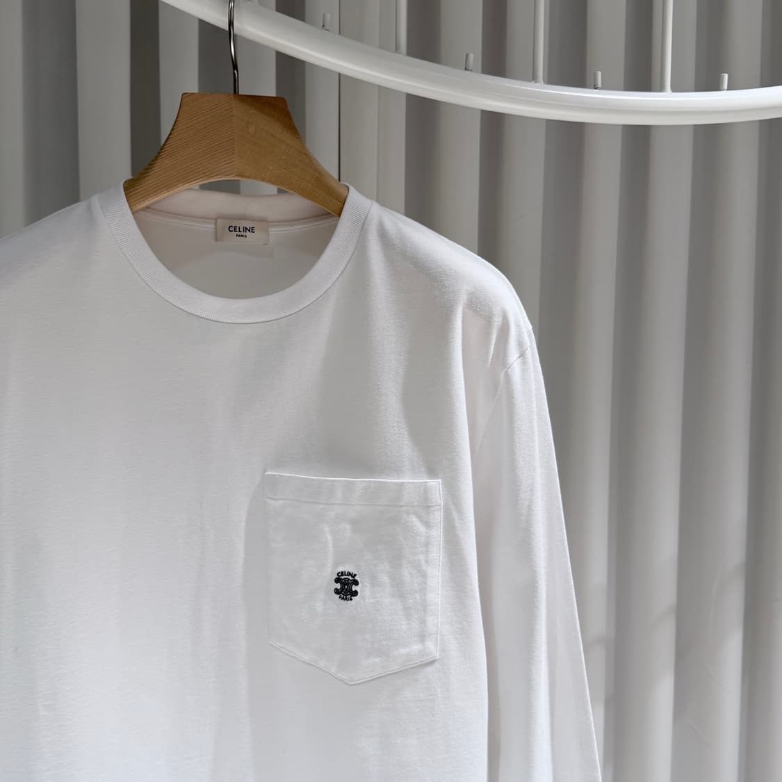 (S+급/XL) / 셀린느 포켓 로고 롱슬리브 긴팔 티셔츠 화이트 상품이미지4