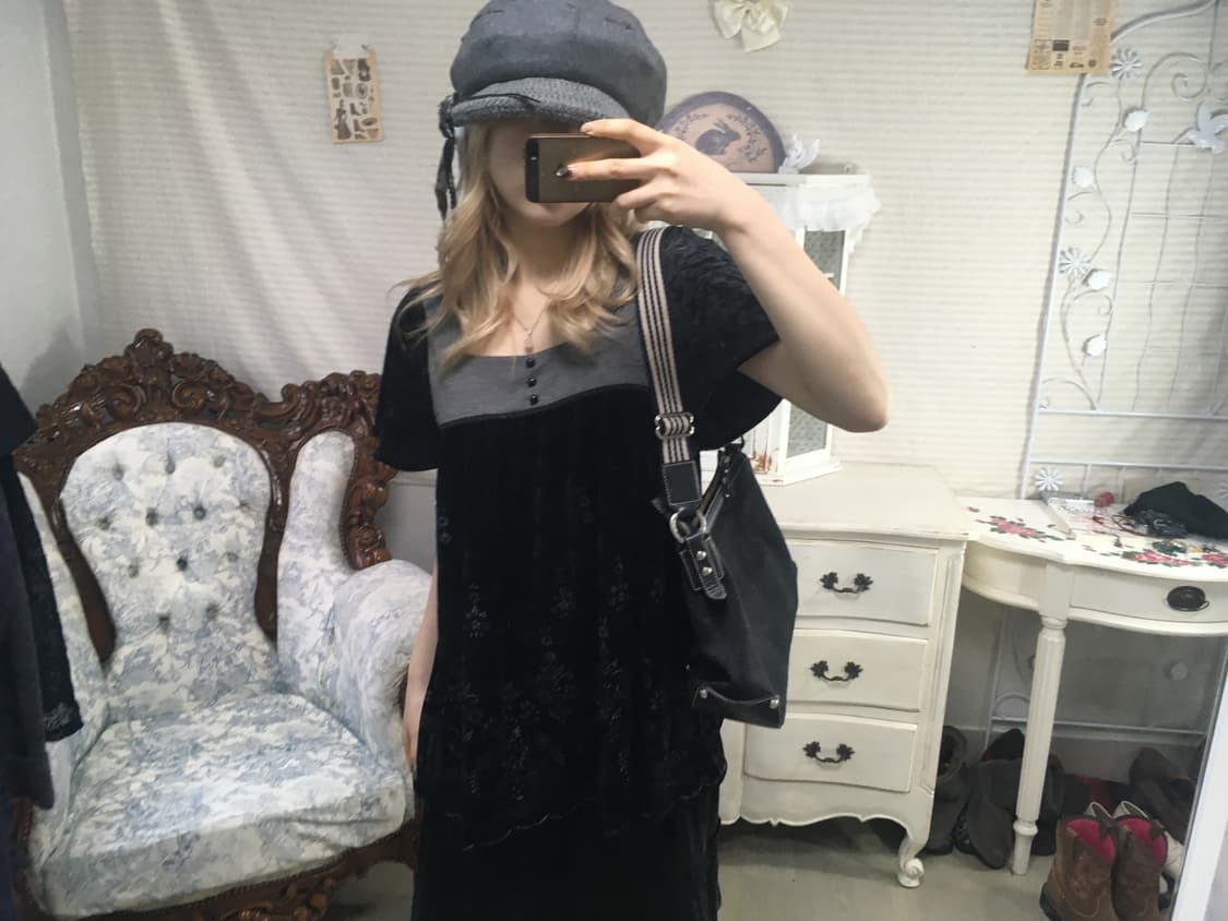 jpn vintage black antique velour blouse 상품이미지4