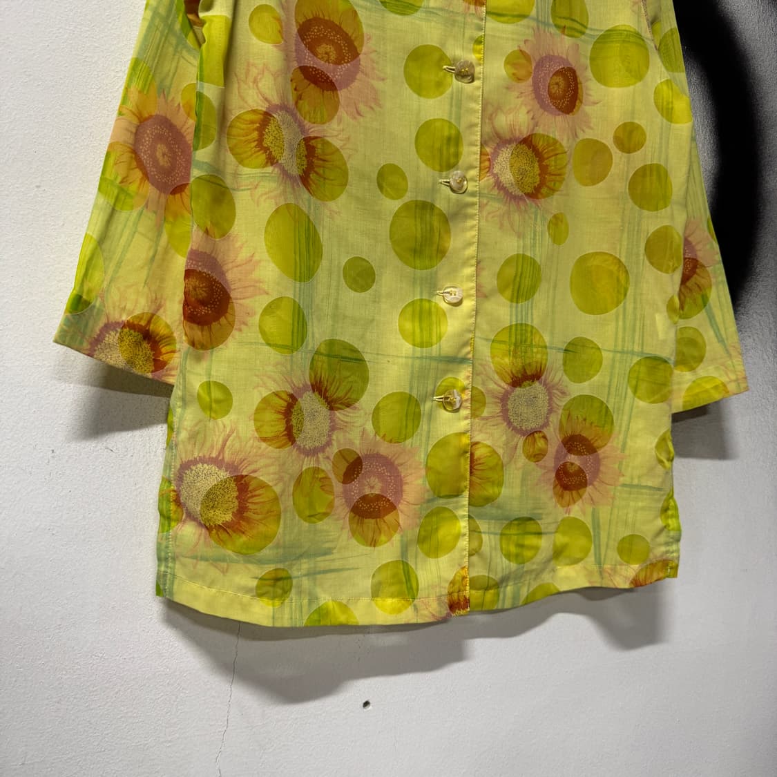 VTG 빈티지 옐로우 해바라기 도트 패턴 시스루 셔츠 상품이미지4