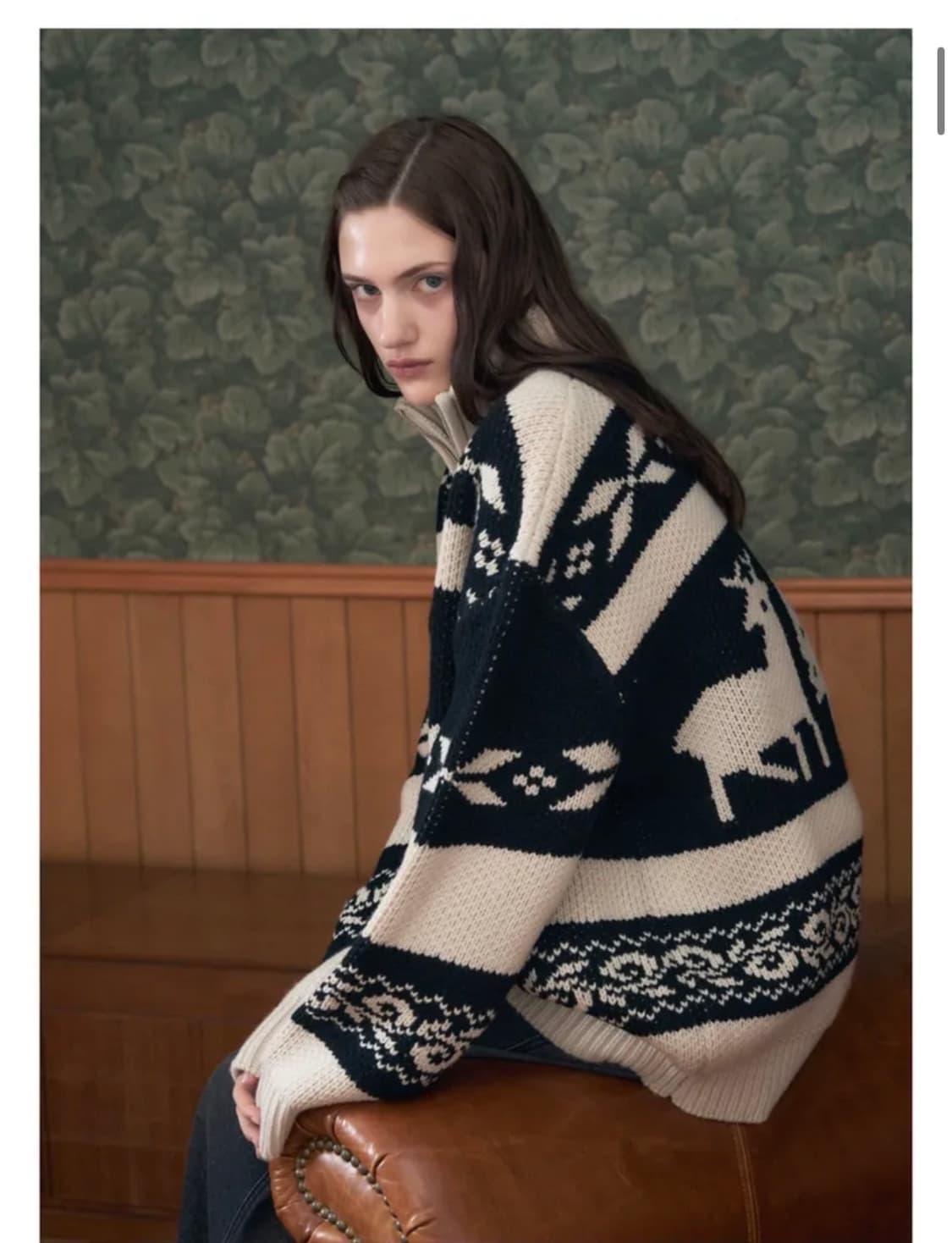 (FREE) 레더리 노르딕 니트 집업 CREAM/BK 판매 상품이미지4