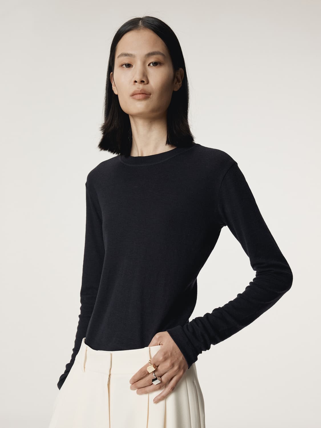 렉토 RECTO 슬림핏 울 저지 티셔츠 네이비 상품이미지1