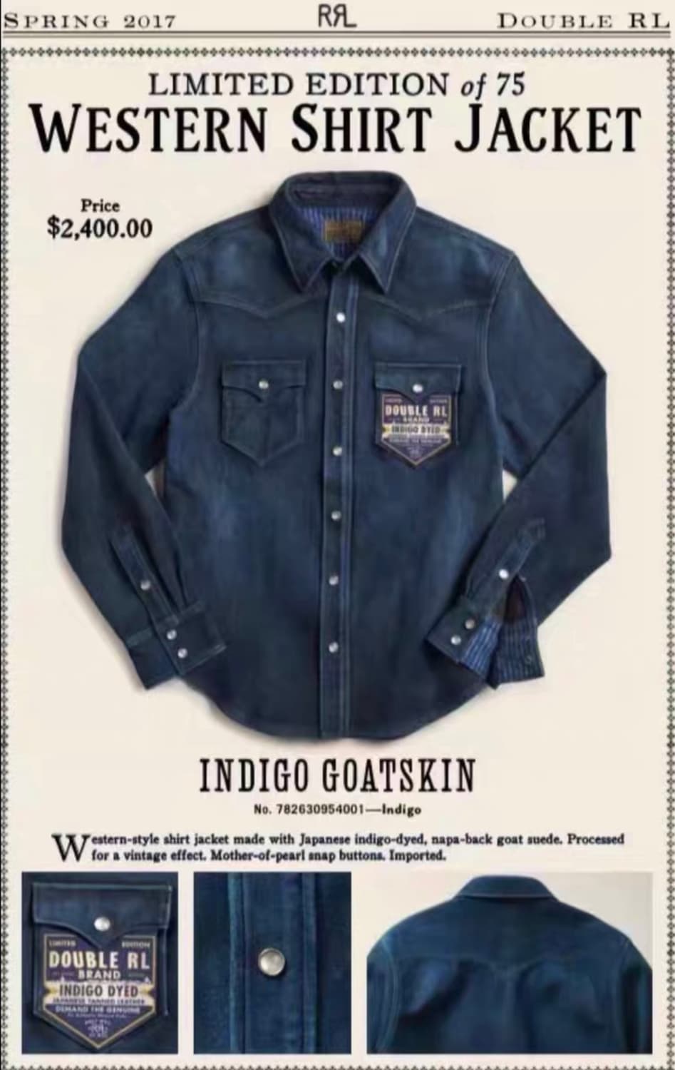 rrl 인디고 고트스킨 셔츠자켓 L 상품이미지1