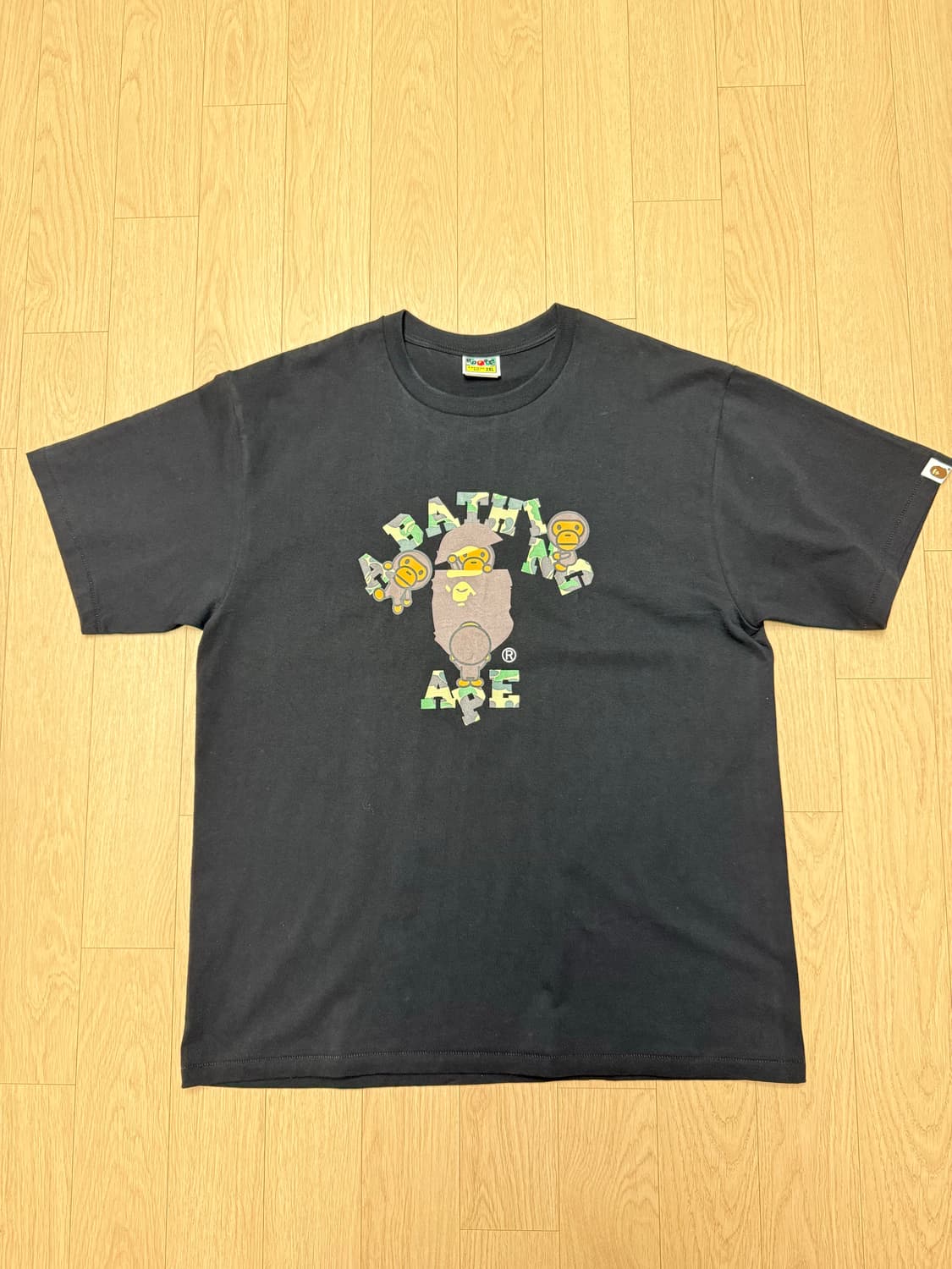 베이프 카모 컬리지 마일로 티셔츠 블랙 2XL 상품이미지2