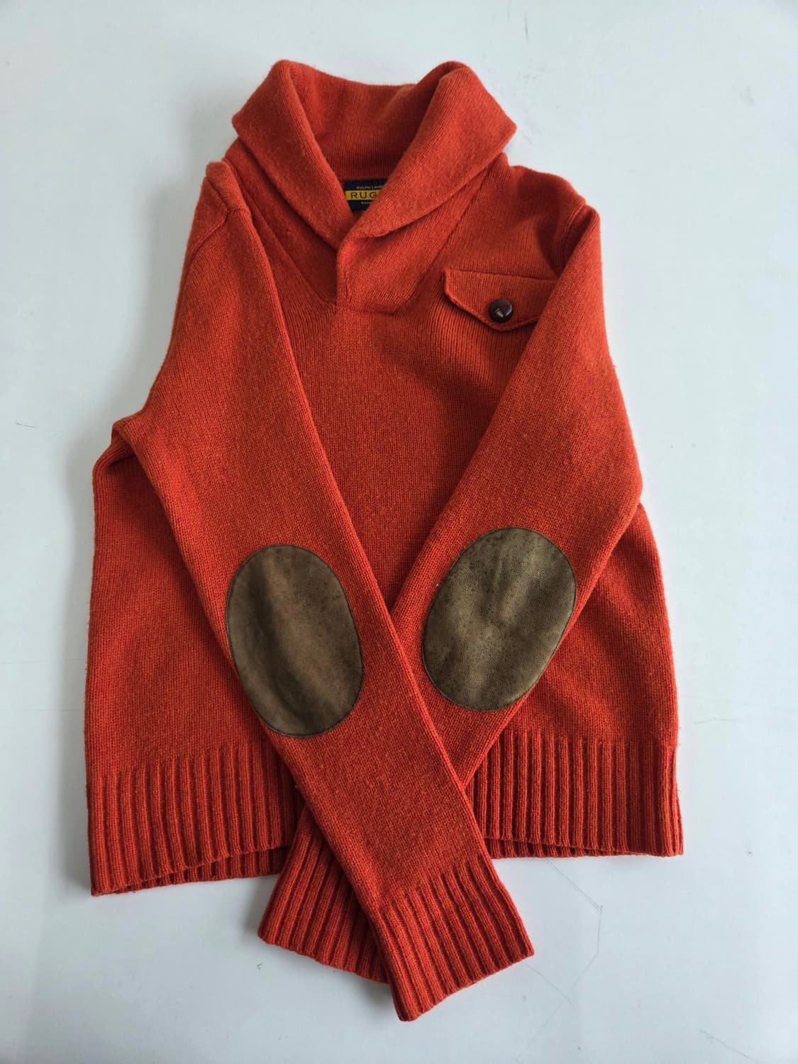 랄프로렌 럭비 숄카라 울 니트 오렌지 S 상품이미지3