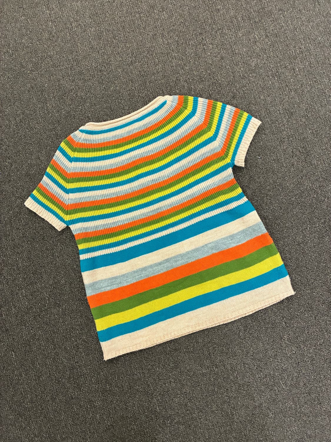 M-L)Japanese vintage 여성 단추 줄무늬 반팔 니트 상품이미지5