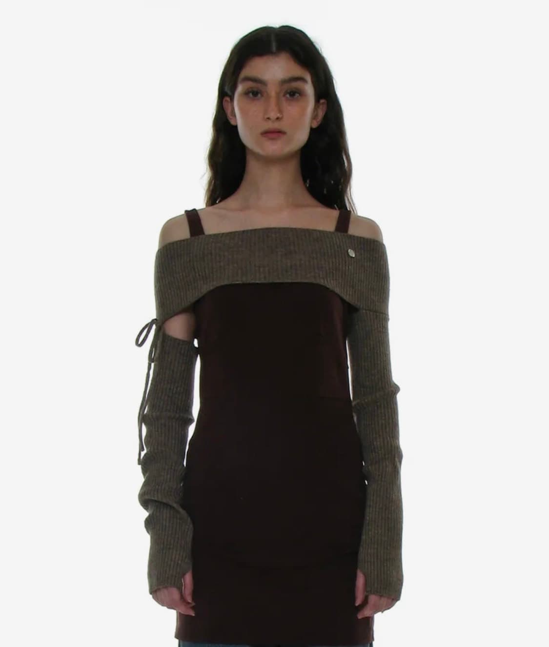 파르티멘토우먼 니트 암 워머 탑 베이지 상품이미지1