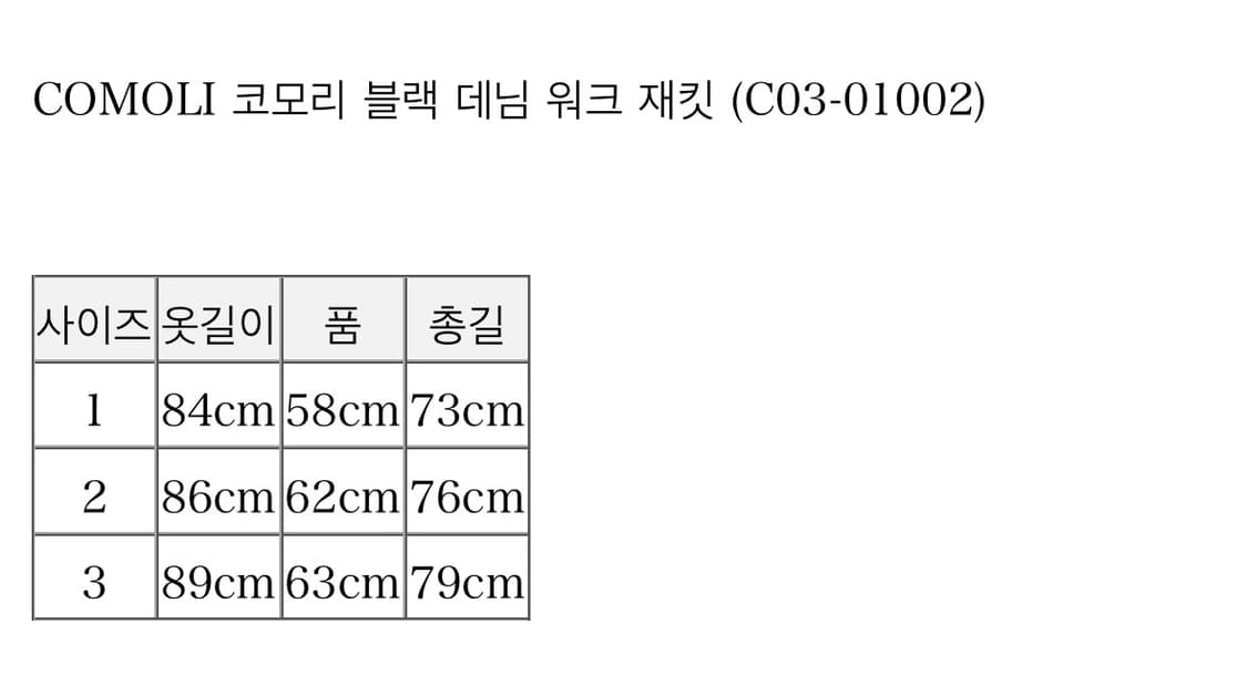 새상품 코모리 블랙 데님 워크자켓 1,2,3 상품이미지2