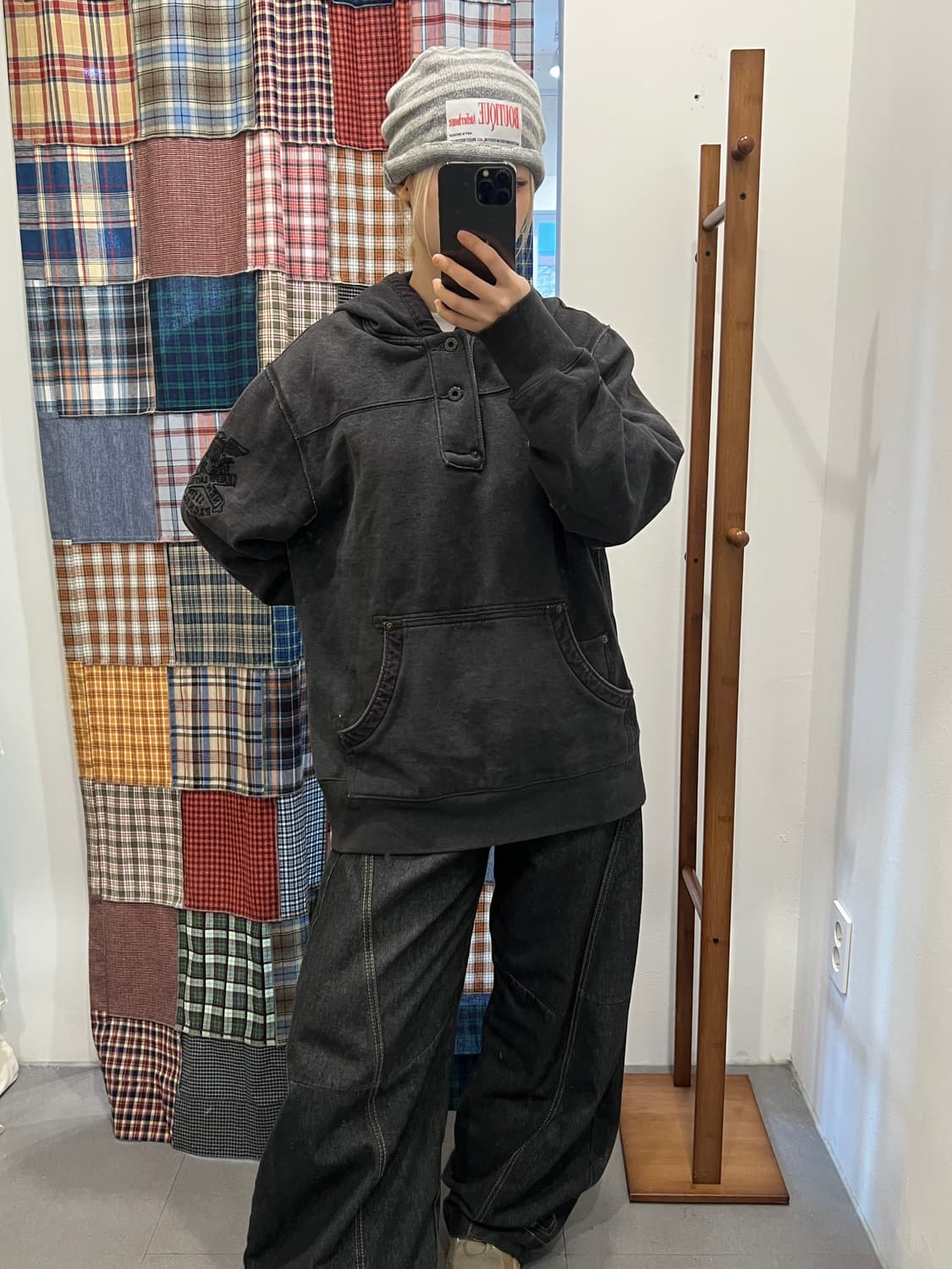 폴로 차콜 기모 후드티 상품이미지3