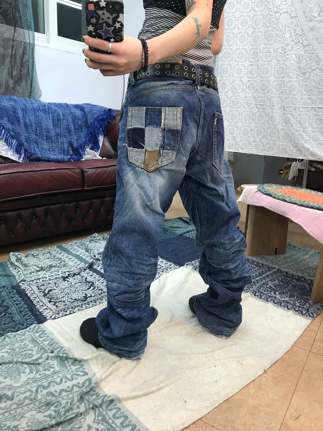 빈티지 패치워크 포켓 워싱 디스트로이드진  상품이미지1