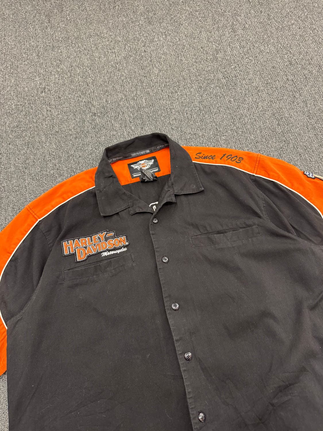 XL)할리데이비슨 빈티지 코듀로이 자수 로고 반팔 셔츠 상품이미지3