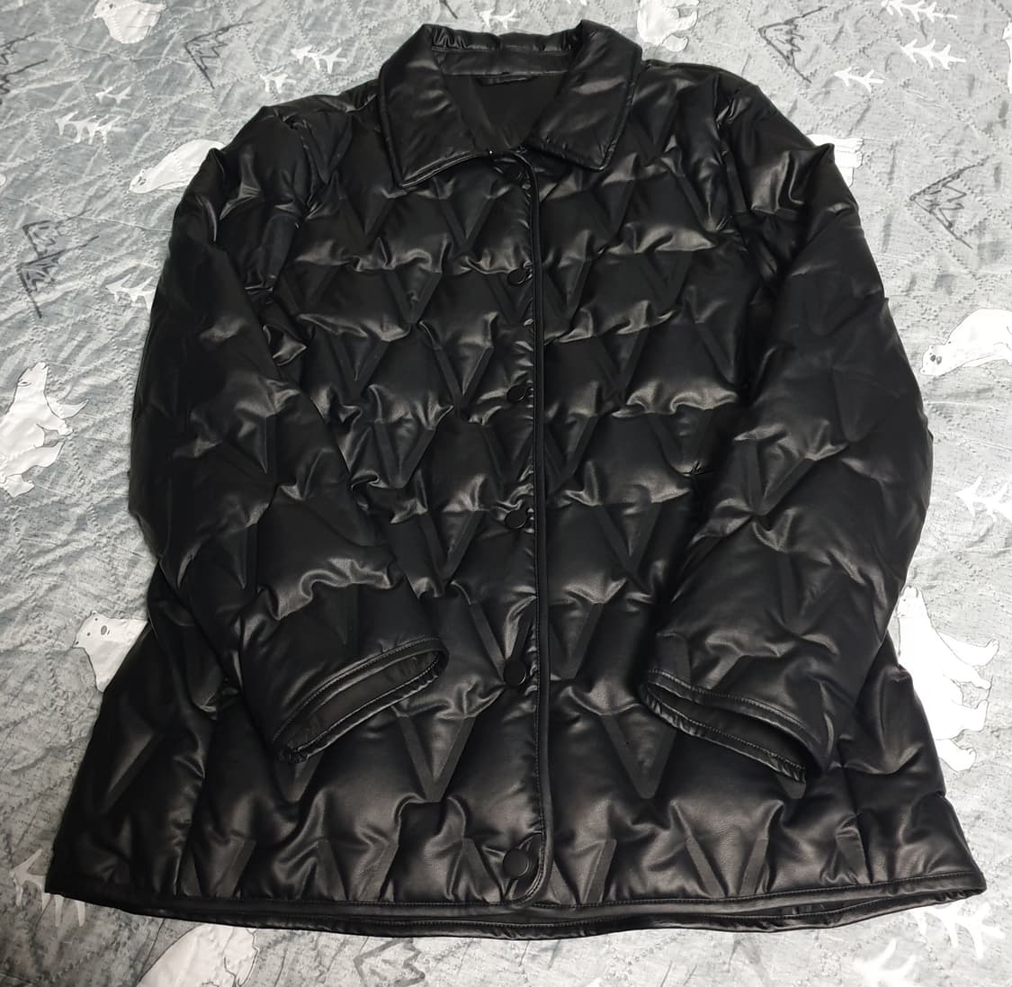 마틴발 슬림핏 퀄팅 가죽 덕다운 경량패딩 자켓 블랙 (M) 상품이미지1