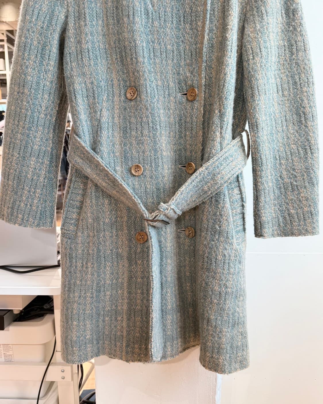 이세이미야케 블루 더블 벨티드 울 코트  상품이미지6