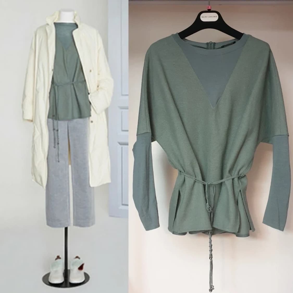 한섬 LATT 래트 마크라메 드로스트링 디테일 루스핏 울 니트 스웨터 상품이미지1