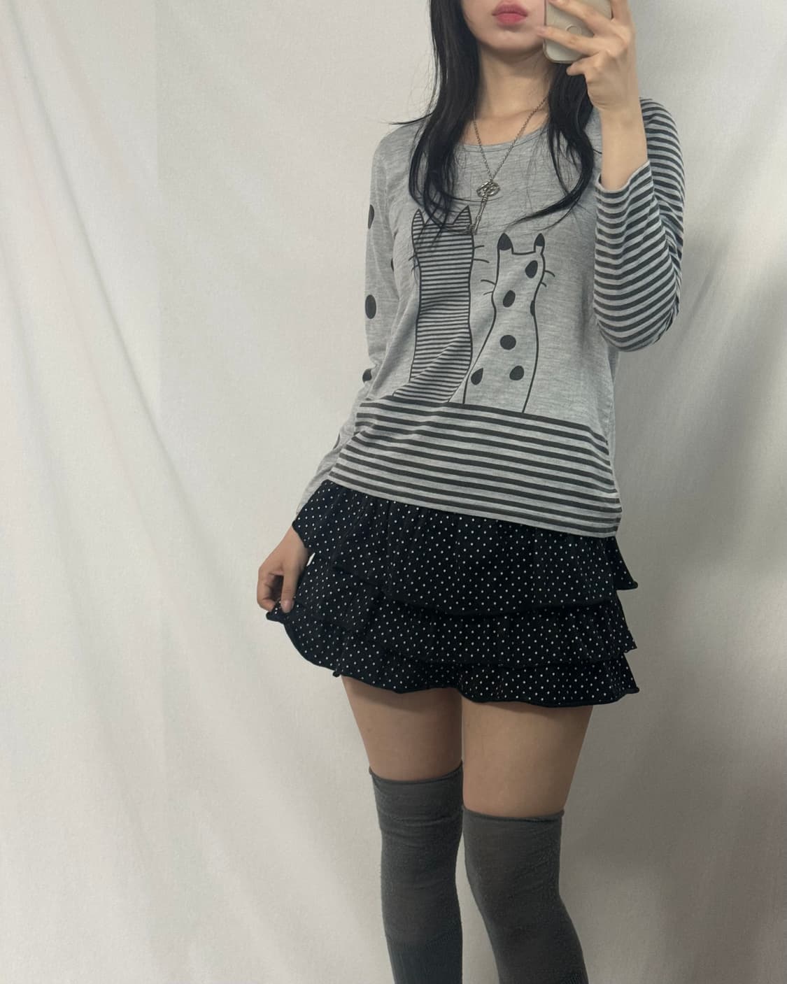 캣 프린티드 패턴 레깅스 스커트 3pcs SET 상품이미지2