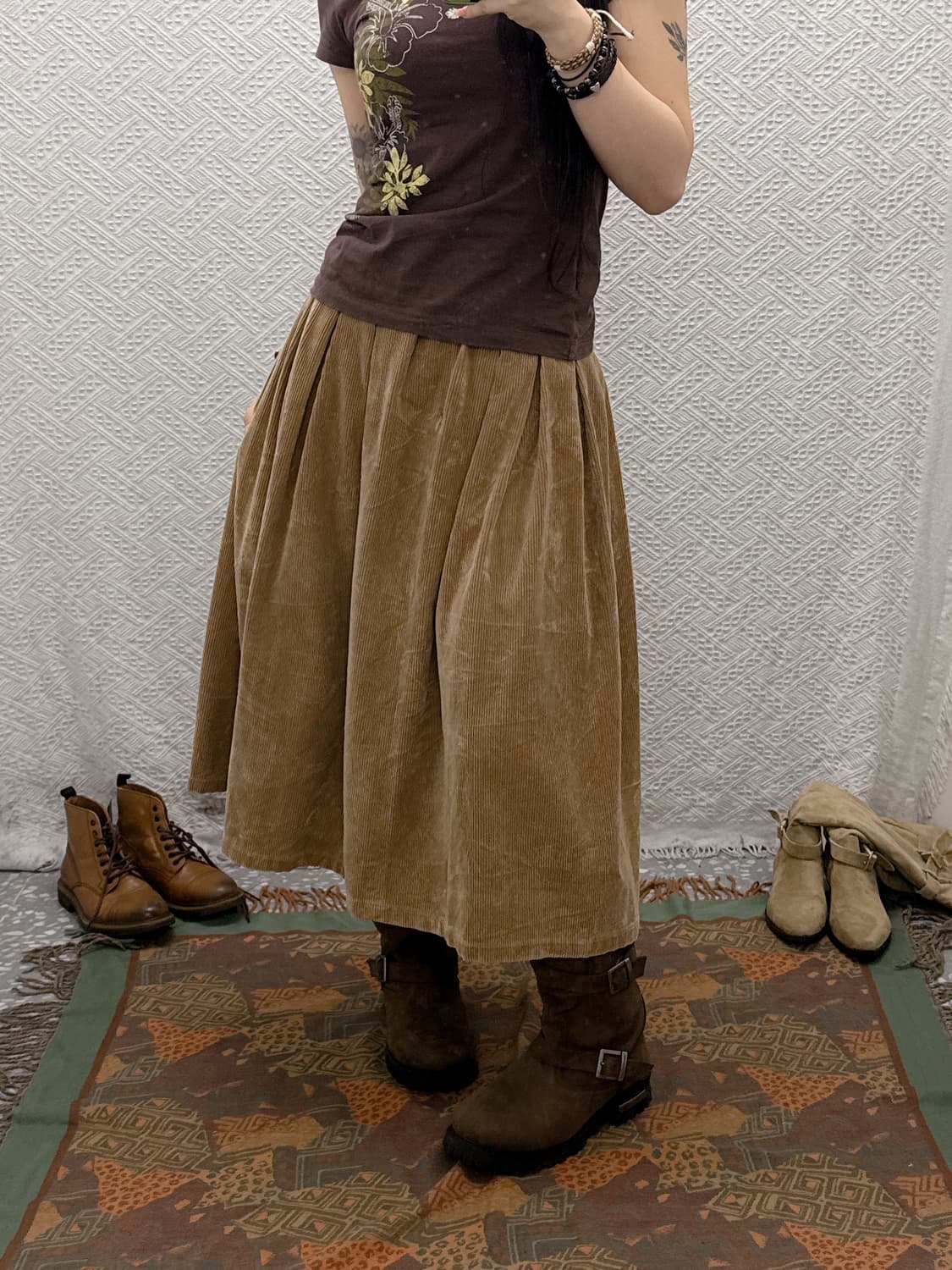 빈티지 캐주얼 코지 코듀로이 골덴 플리츠 롱스커트 K0006 상품이미지2
