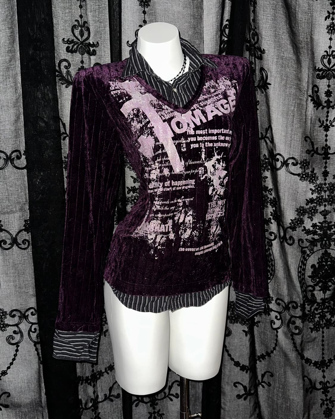 Shirt-layered Velvet Long-sleeve 상품이미지1