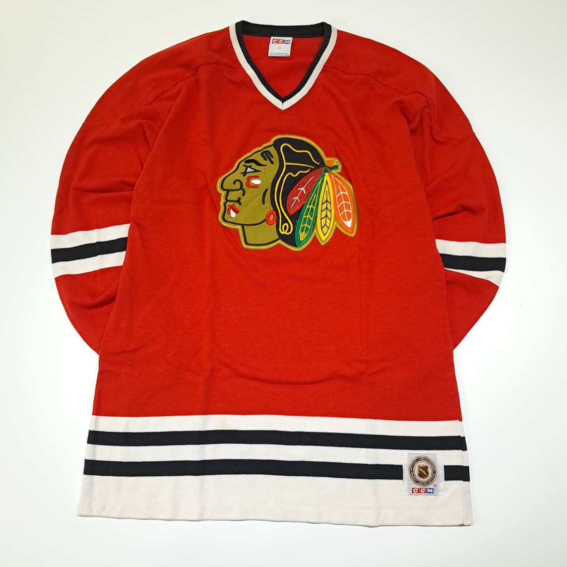 CL344 L CCM 90s 캐나다판 폴리 스트라이프 레드 니트 스웨터 상품이미지1