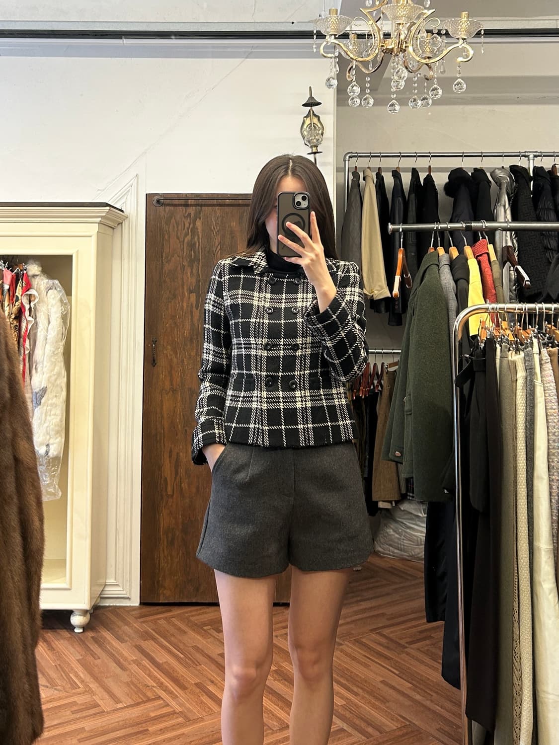 꾸레쥬 정품 체크 숏 트위드자켓 상품이미지7