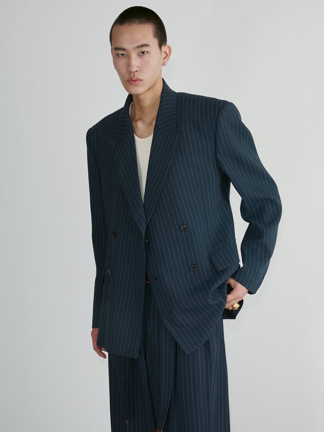[L,L] 렉토 핀스트라이프 아워글래스 블레이저 자켓 벨트 슬랙스 셋업 상품이미지6