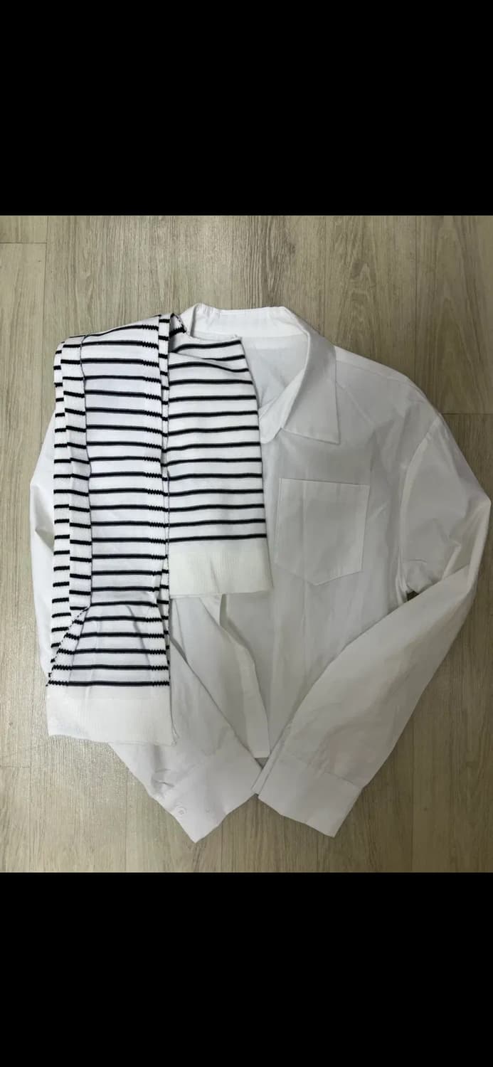 [새상품] 에이블리 디어바이미 셔츠 + 줄무늬 니트 세트 상품이미지4