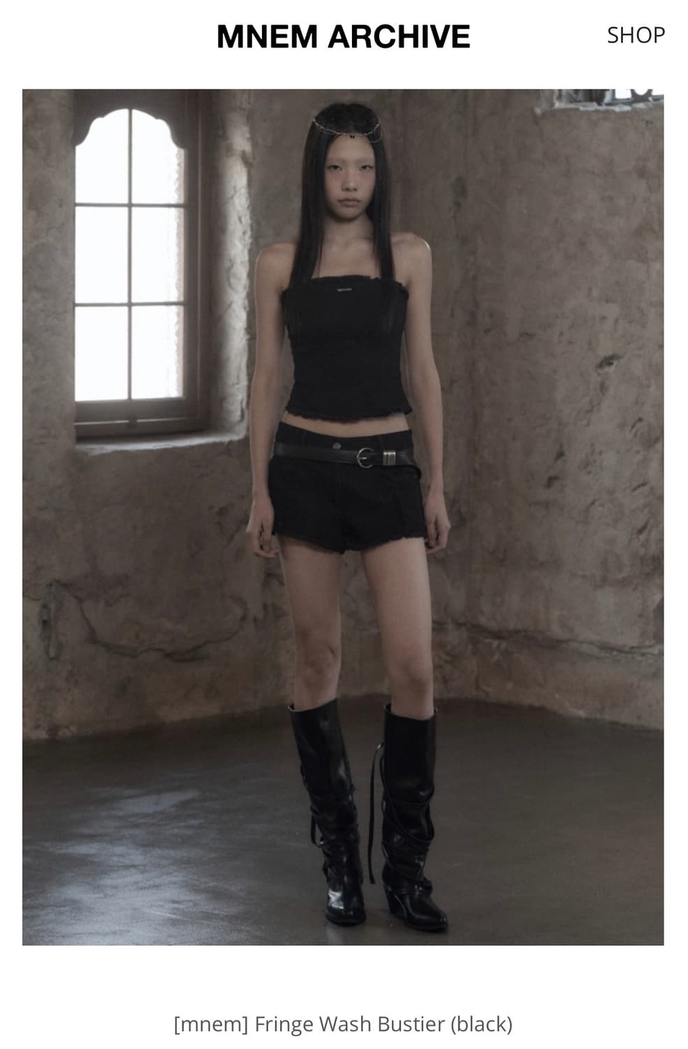 [mnem] Fringe Wash Bustier (black) 상품이미지1