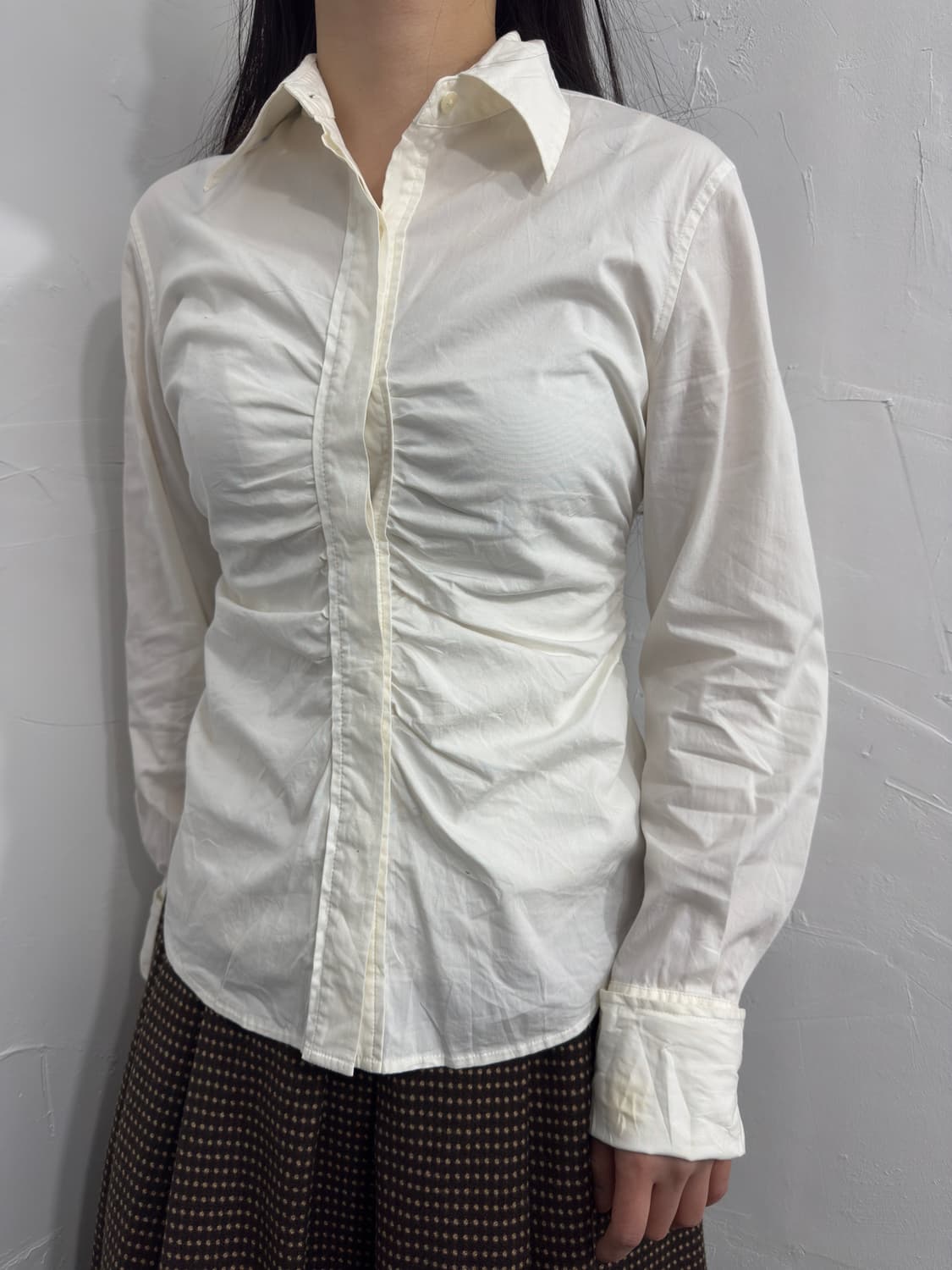 dkny white shirring shirt 상품이미지1
