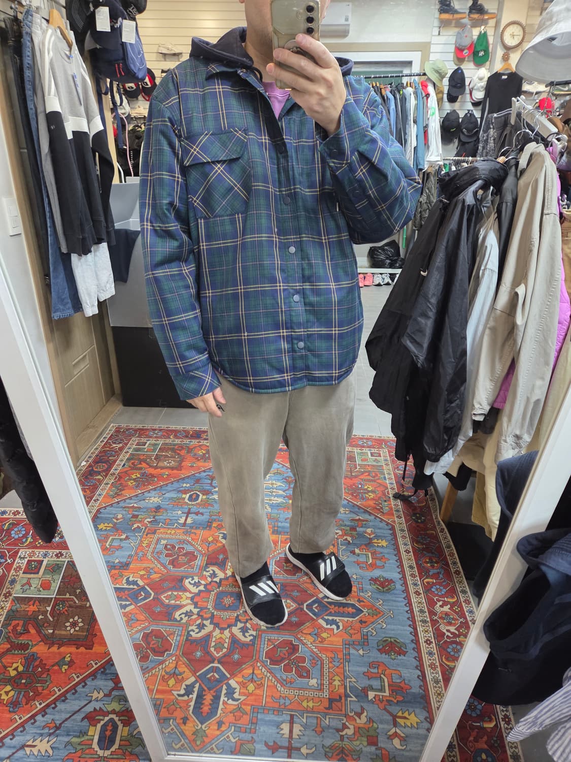 베루툼 안감누빔 사이드 포켓 체크 셔츠 후드자켓 L xl 상품이미지9