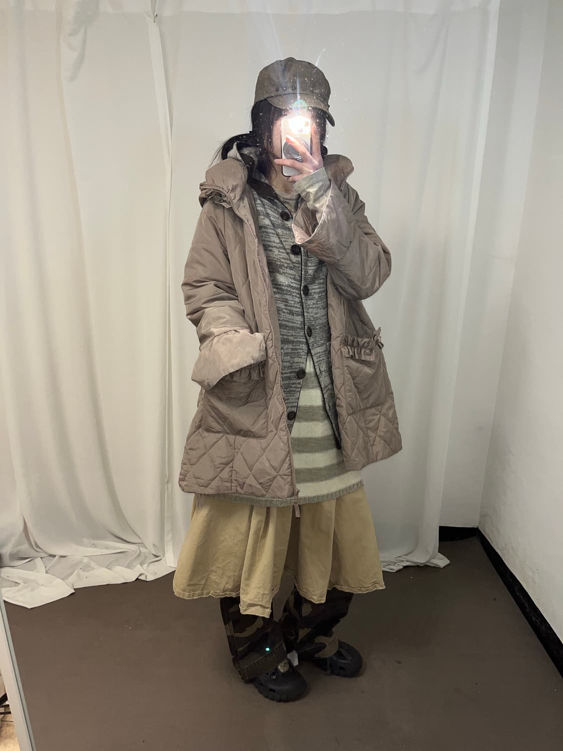 베이지 카고 코튼 롱스커트 상품이미지3