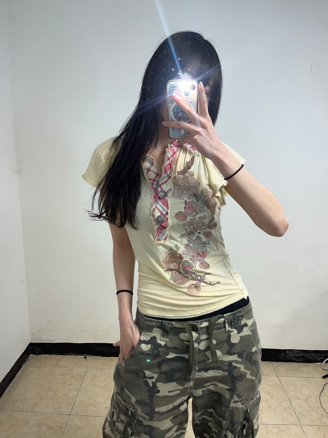 오리엔탈 프린팅 그런지 앤틱 버튼 카라티 상품이미지1