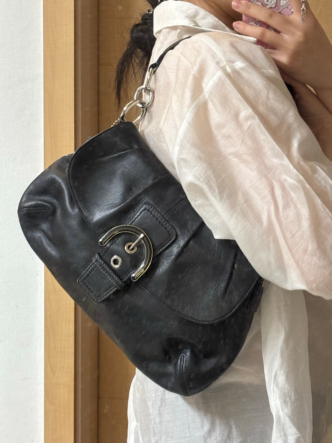 상태굿) 코치 블랙 레더 은장 숄더백 상품이미지1