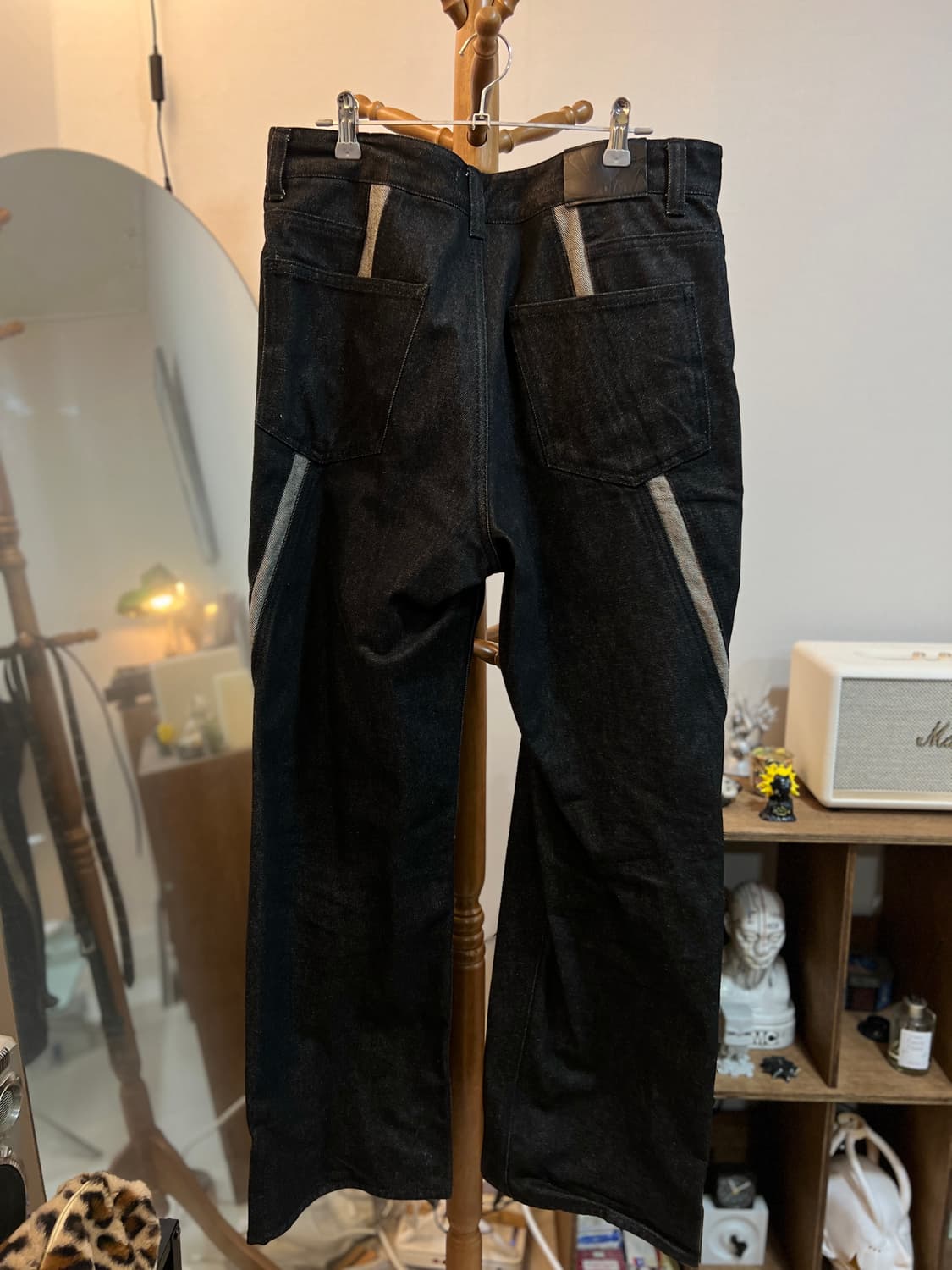 애드오프 컬라인 와이드 데님팬츠 블랙 상품이미지4