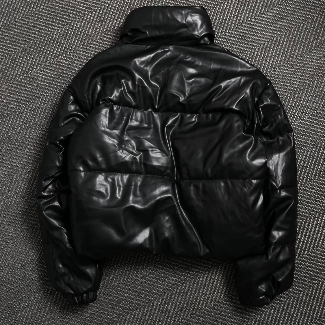 빈티지 우먼스 블랙 비건 레더 패딩 점퍼y 4526 상품이미지5