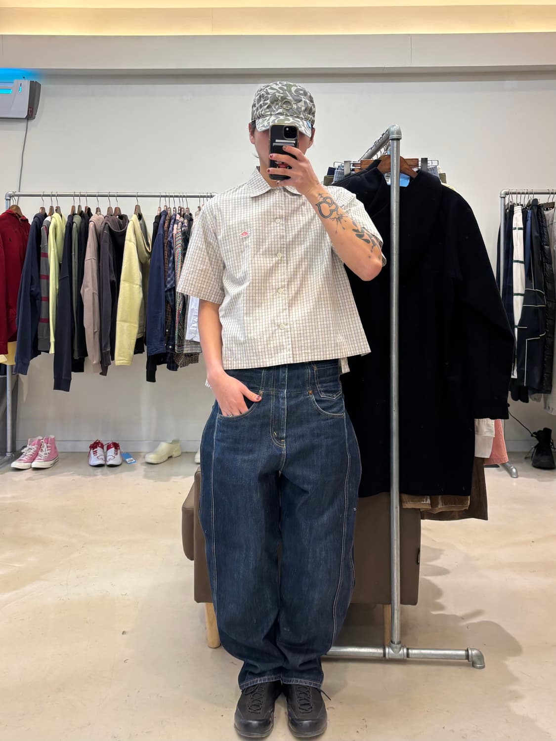 단톤 크롭 반팔 체크 셔츠 상품이미지8