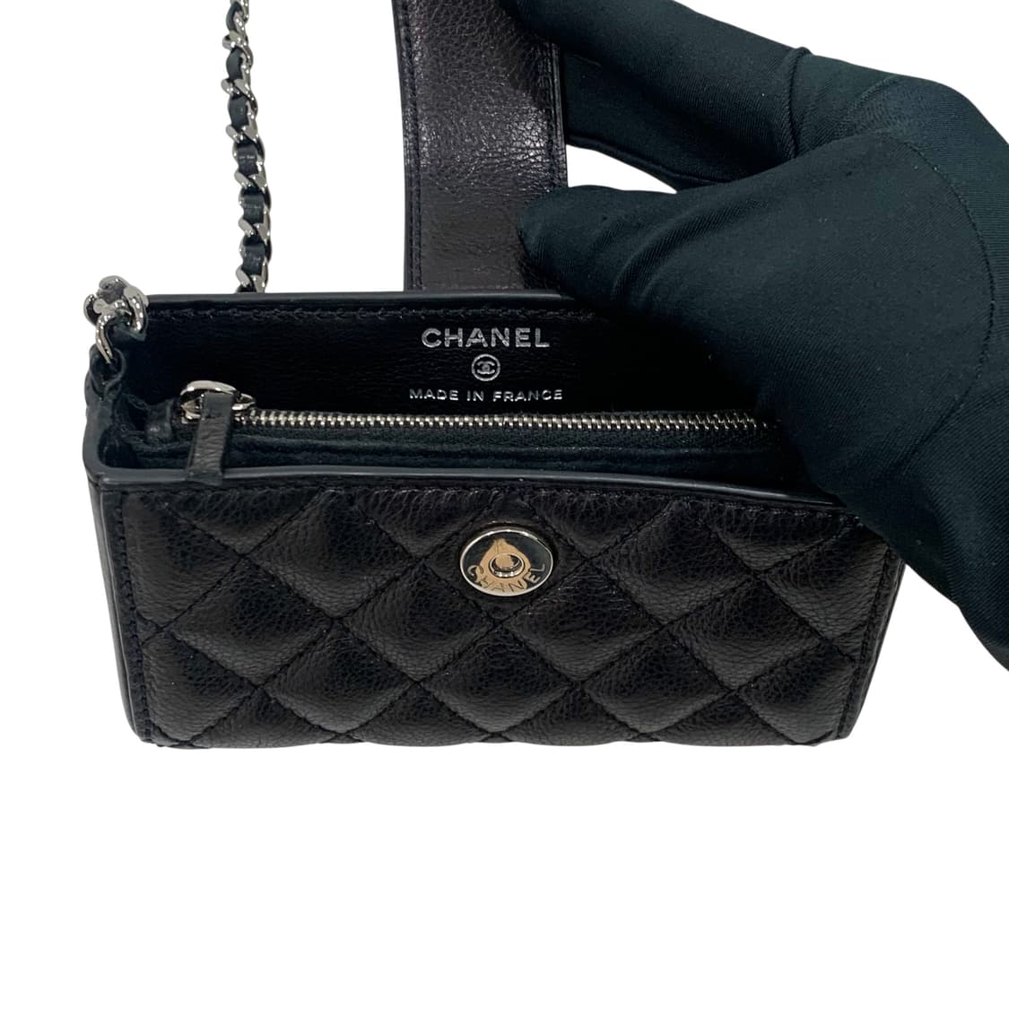 샤넬 퀼팅 캐비어 CC 은장 미니 폰홀더백 상품이미지9