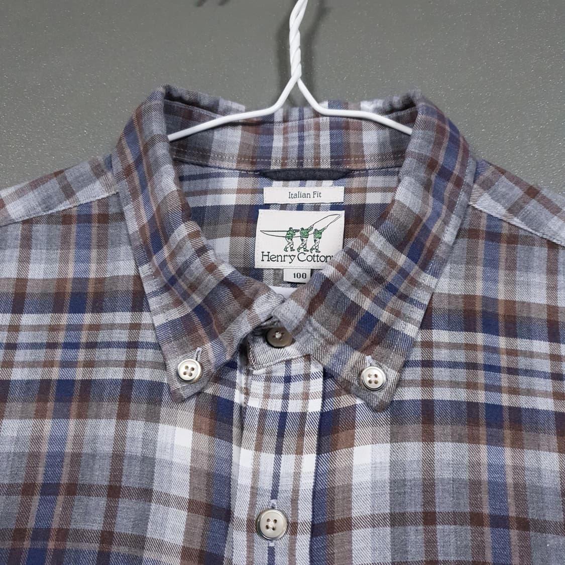100 (L) 헨리코튼 포켓 버튼다운 소크타쉬 고급 코튼 체크 셔츠 남방 상품이미지6
