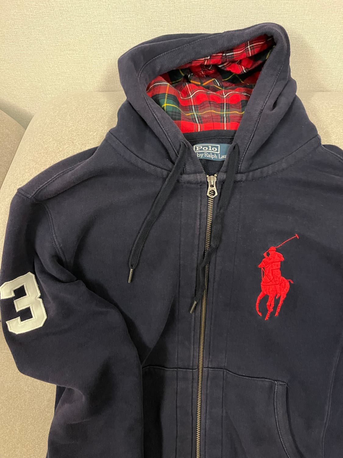 폴로 랄프로렌 빅포니 체크 후드집업 네이비 m 상품이미지1