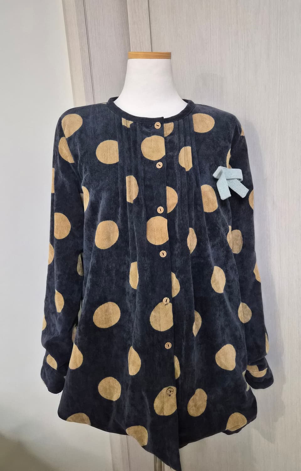 일본 빈티지 모리걸 하구미 코듀로이 도트 셔츠 아우터  상품이미지1