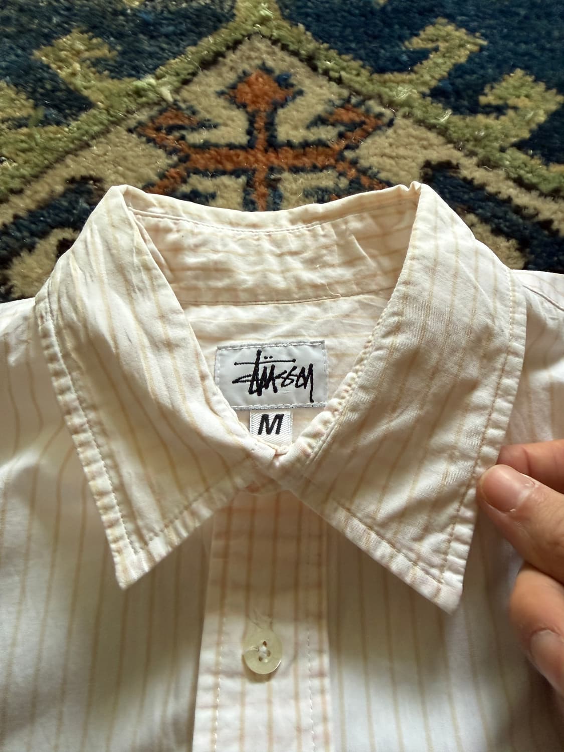 90s USA Stussy strip & check shirt  상품이미지6