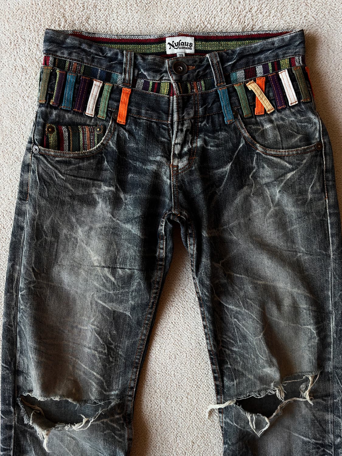 NYLAUS 더블 웨이스트 아플리케 디스트로이드 팬츠 상품이미지2