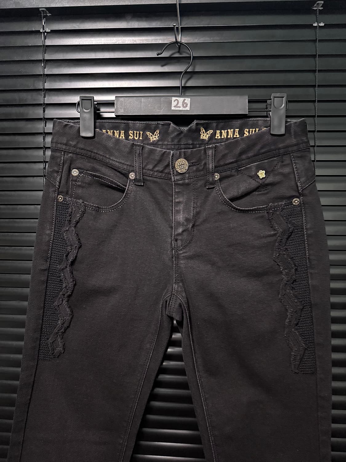 안나 수이 블랙 데님 바이커 나비 골드 26 스키니 슬림 고스 펑크 락 상품이미지1