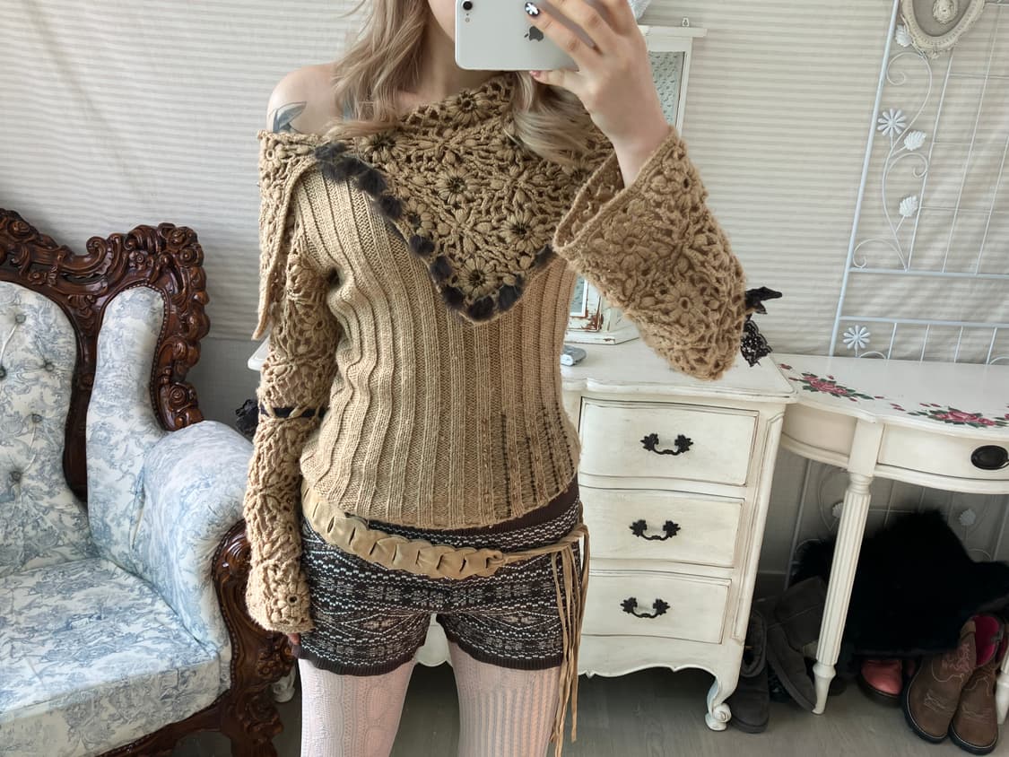 jpn vintage camel forest crochet knit 상품이미지3