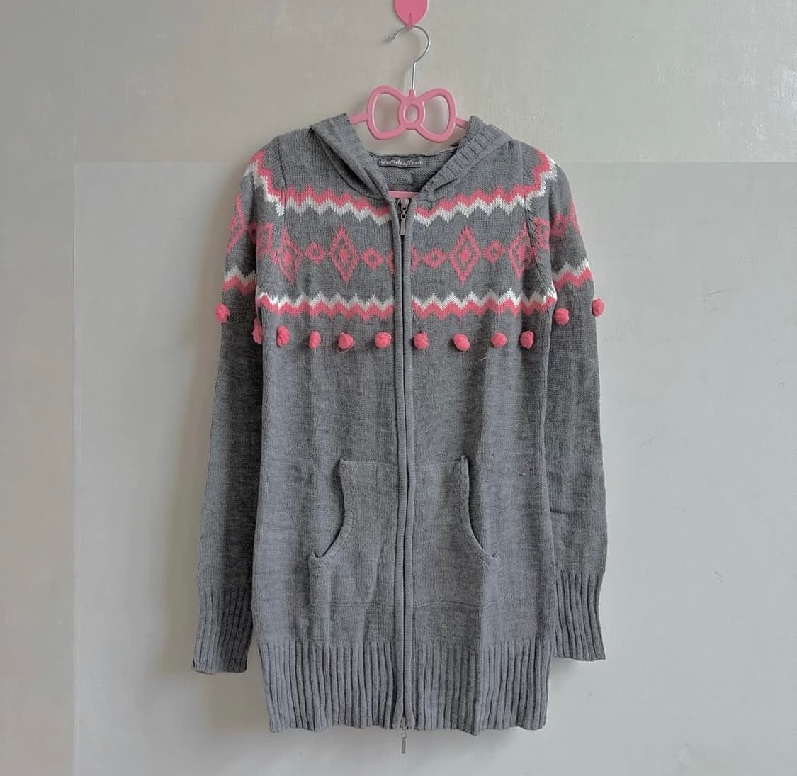 빈티지 폼폼 니트 후드 가디건 상품이미지2