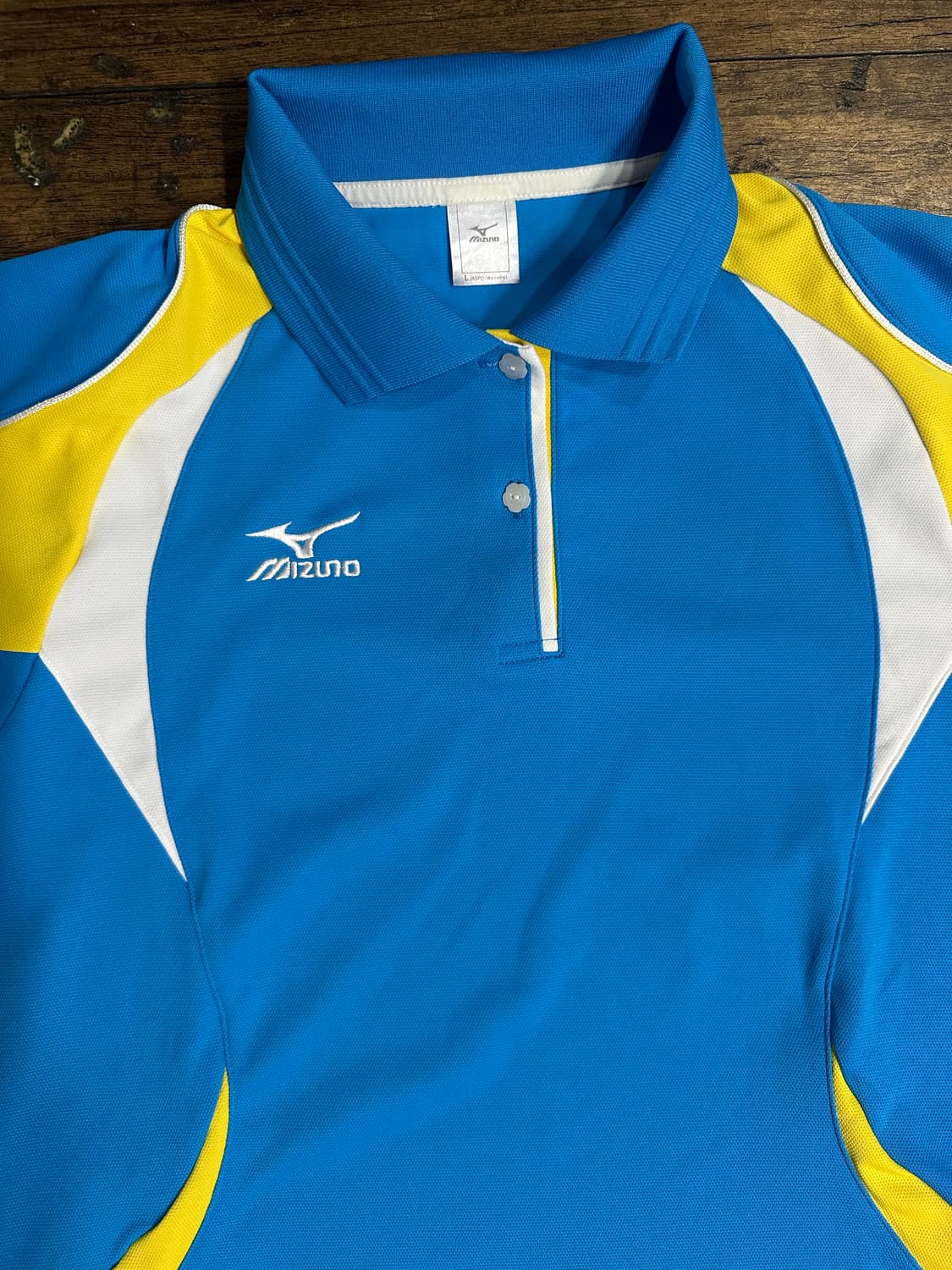 미즈노(Mizuno) 일본제 기능성 반팔 카라티 블루 옐로우 배색 실측M 상품이미지2