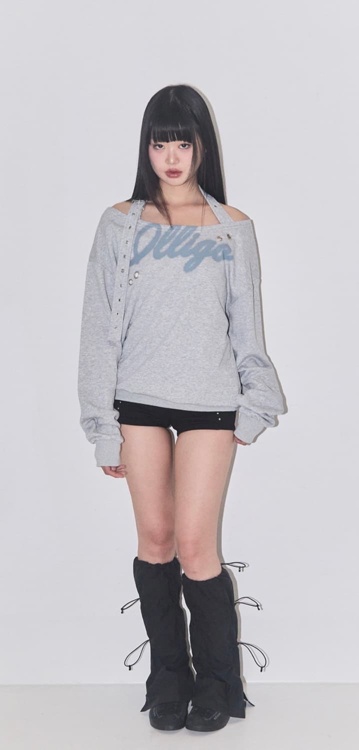 일리고 버클 오프숄더 맨투맨 그레이 상품이미지1