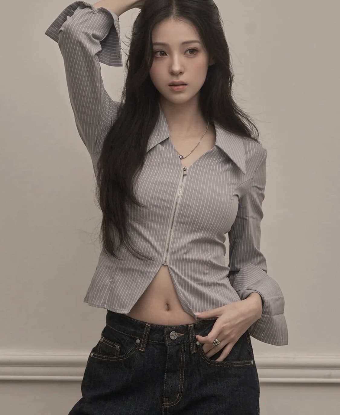 카키포인트 Stripe Zip-up Shirts (gray) 상품이미지1
