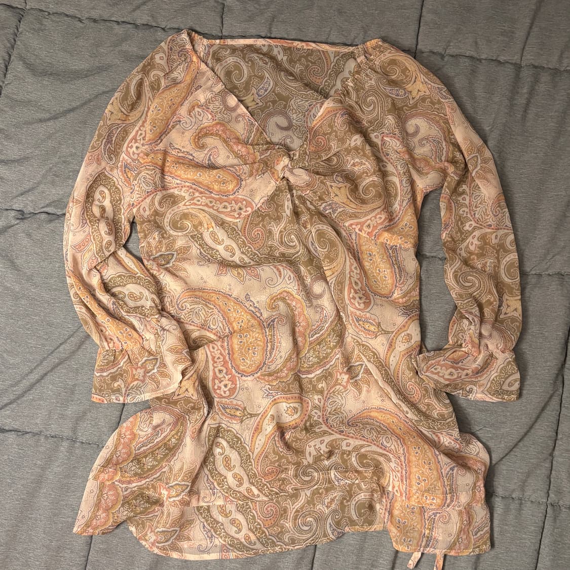 페이즐리 패턴 7부 반소매 블라우스 인디핑크 모리걸 히피 상품이미지2