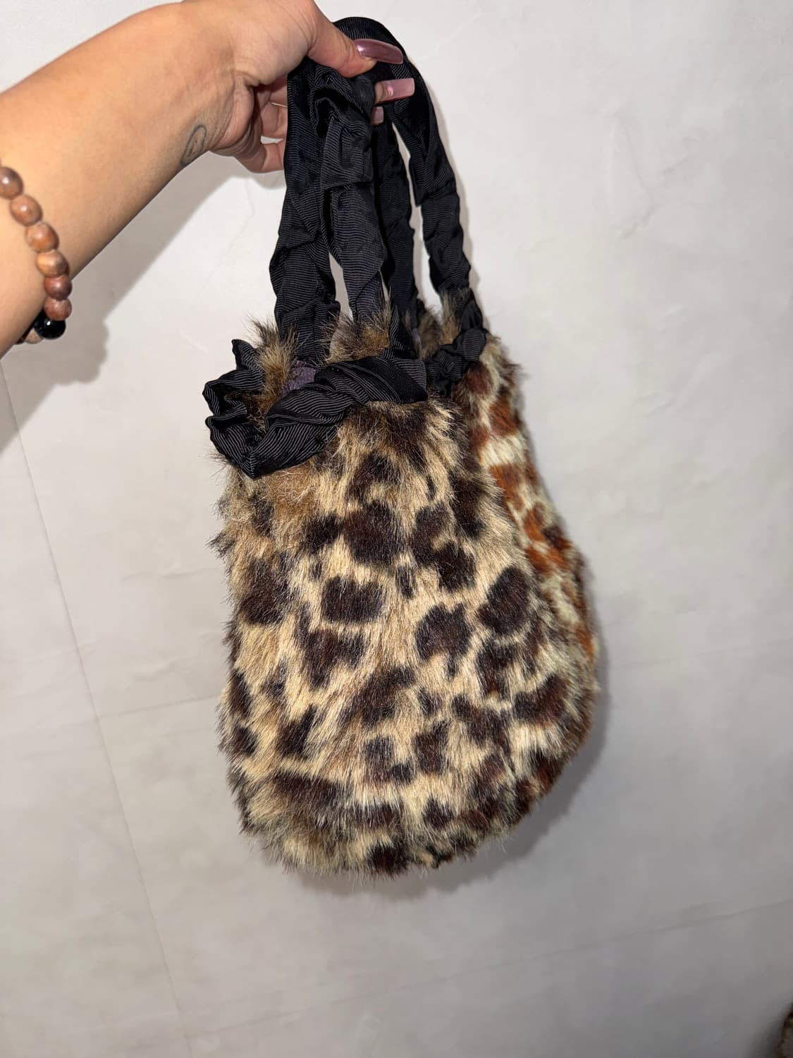 Mixed brown leopard fur shoulder bag 상품이미지4