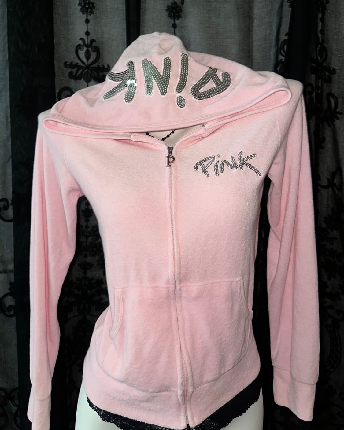 #pink velvet hooded zip-up 상품이미지2