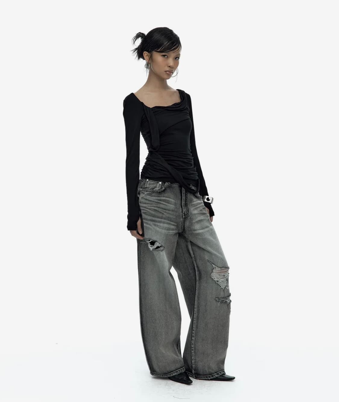 카시코 Drape Asymmetric Long Sleeve Black 상품이미지4