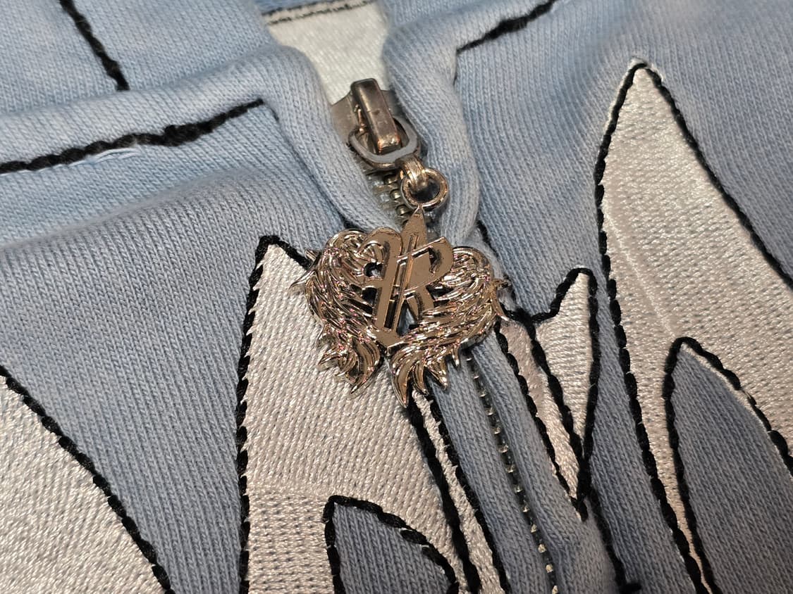 [M] REVENGE 리벤지 자수 후드 집업 워시드 베이비 블루 화이트 상품이미지7